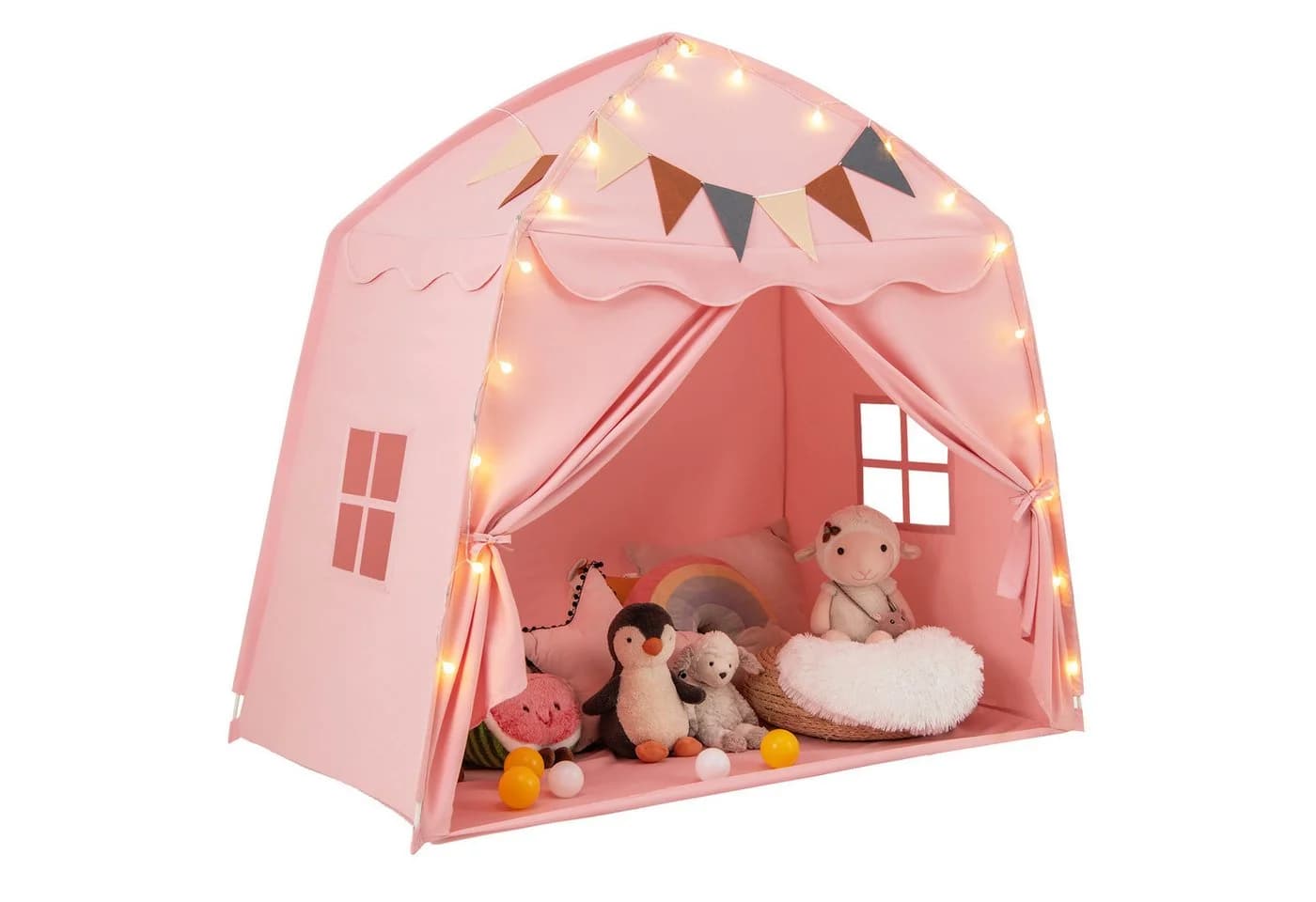 COSTWAY Spielzelt Kinder Spielhaus Rosa Boho-Stil 157x98x148cm - Bild 2