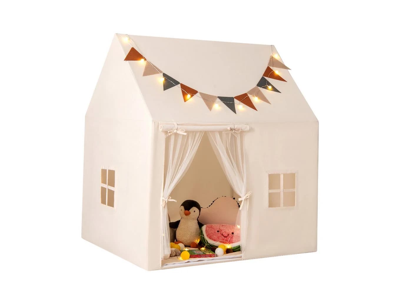 COSTWAY Spielzelt Spielhaus Kinder Indoor Beige Lichterketten Flaggen - Bild 2