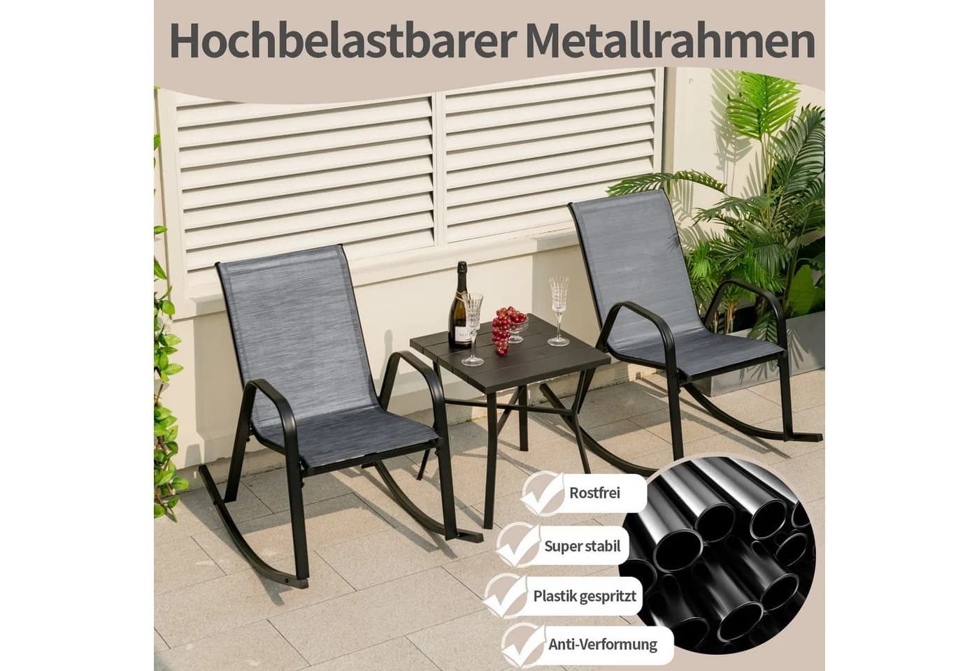 COSTWAY 2er Set Schaukelstühle Grau Metallrahmen - Bild 4