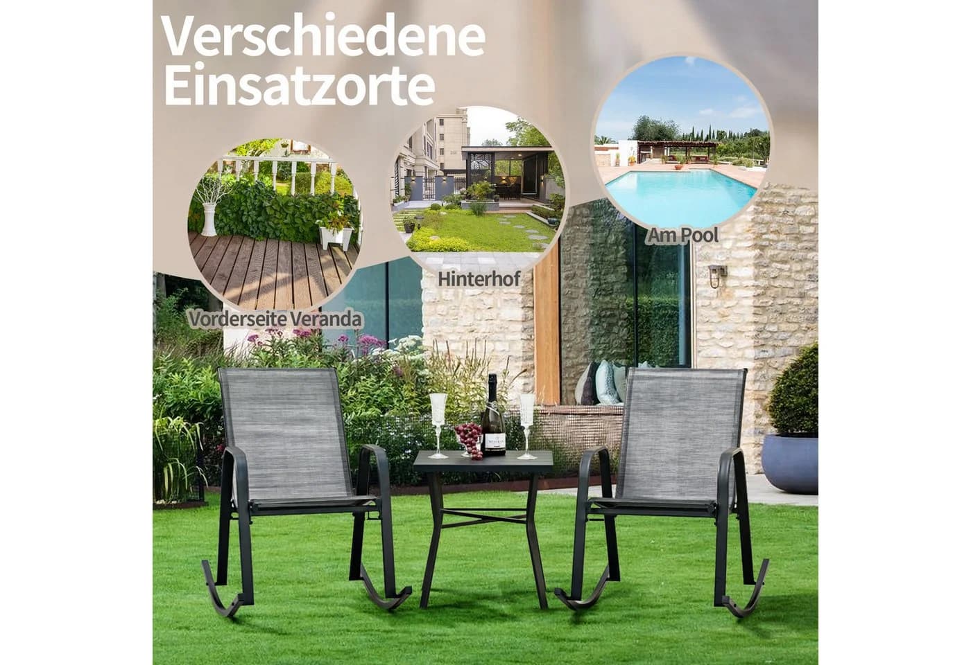 COSTWAY 2er Set Schaukelstühle Grau Metallrahmen - Bild 5