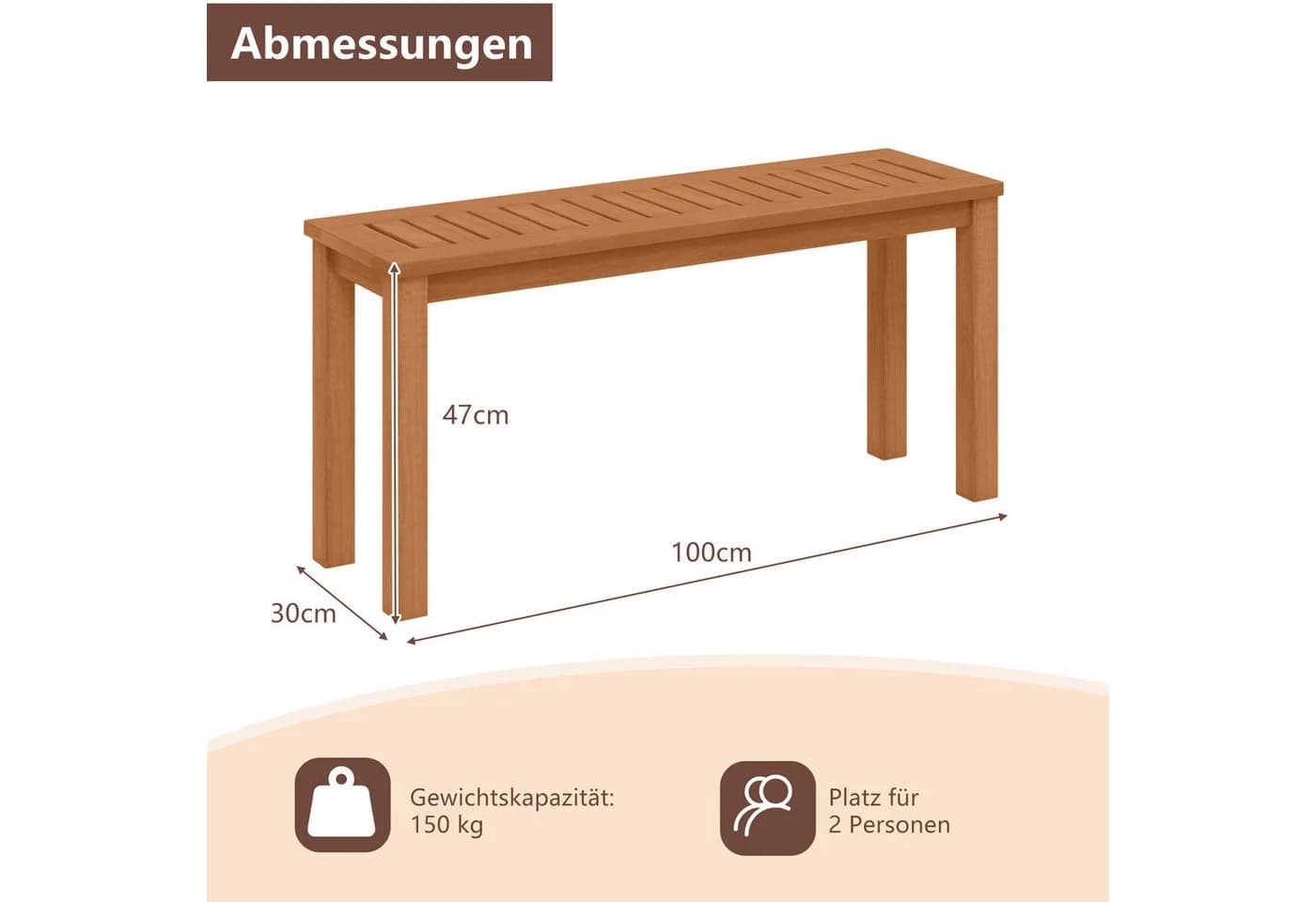 COSTWAY Gartenbank 2-Sitzer Massivholz Wetterfest - Bild 5