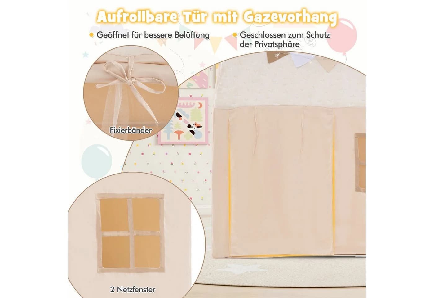 COSTWAY Spielzelt Kinderzelt mit Matte & Lichtern 119x104x129 cm - Bild 4