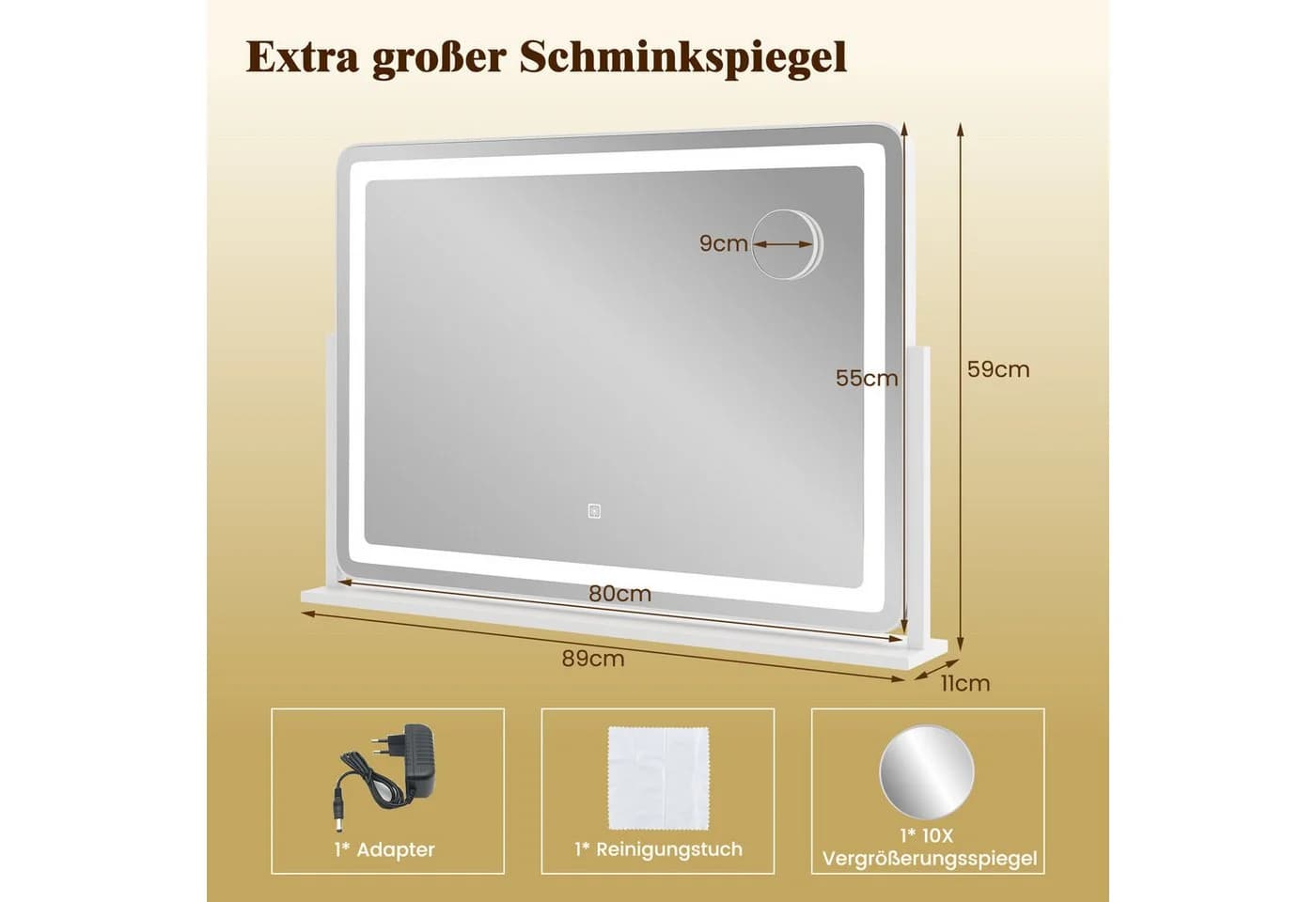 COSTWAY Schminkspiegel mit 10X Vergrößerung, 3 Lichtfarben & Touch-Steuerung, 360° drehbar - Bild 5