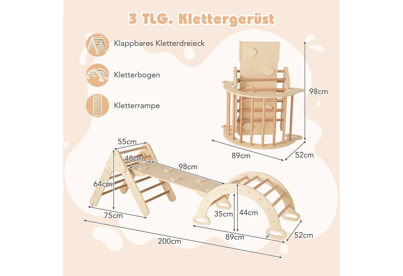 COSTWAY Klettergerüst 4 in 1 Kletterbogen mit Rampe Tragfähigkeit 50kg - Bild 4