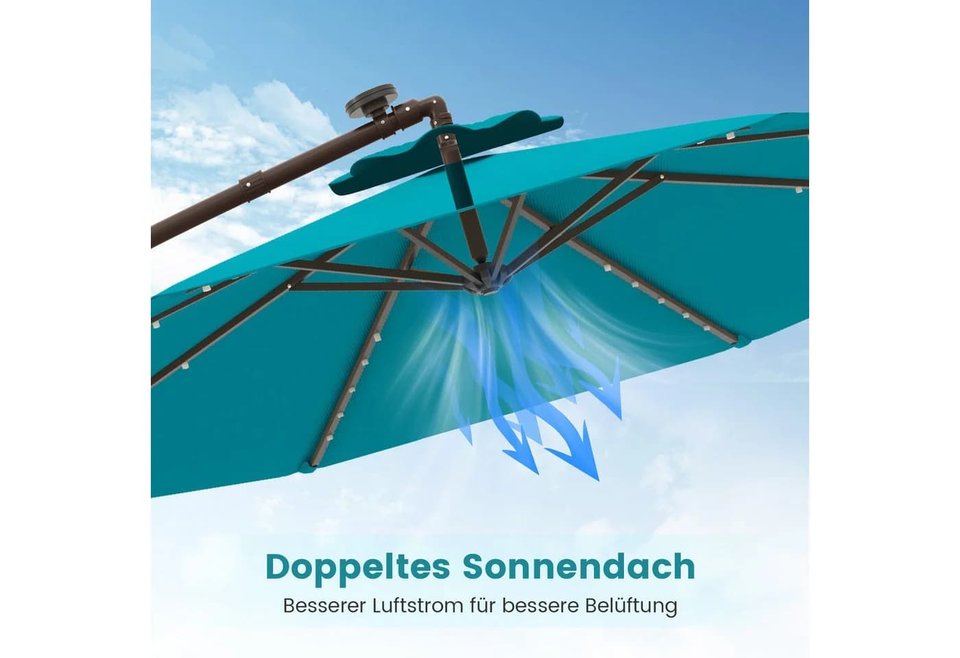 COSTWAY Sonnenschirm 300 cm rund mit Solar-LED-Beleuchtung und Ständer - Bild 3