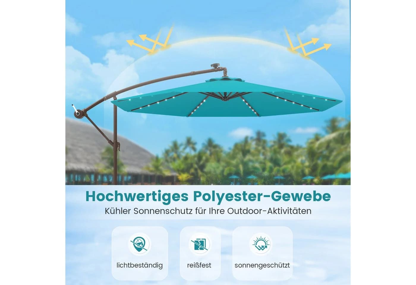 COSTWAY Sonnenschirm 300 cm rund mit Solar-LED-Beleuchtung und Ständer - Bild 4