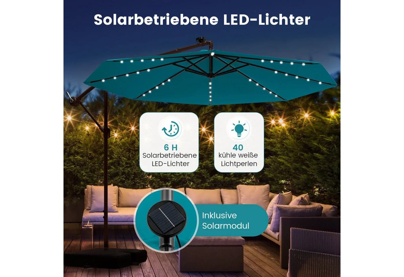 COSTWAY Sonnenschirm 300 cm rund mit Solar-LED-Beleuchtung und Ständer - Bild 5