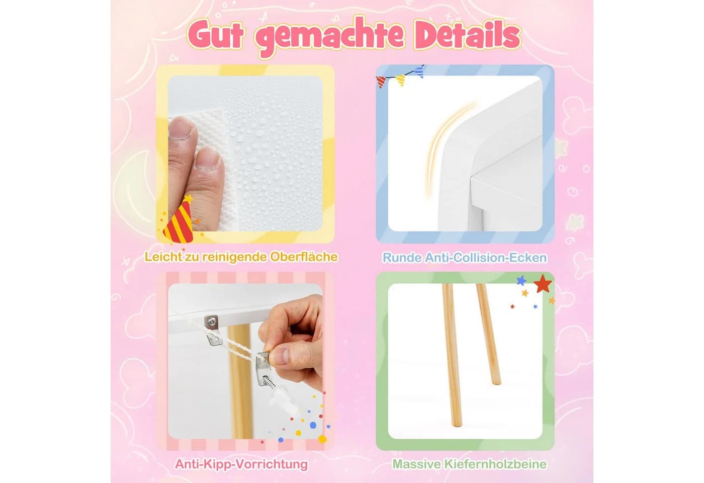 COSTWAY Kinder Schminktisch mit LED-Beleuchtung Weiß - Bild 3