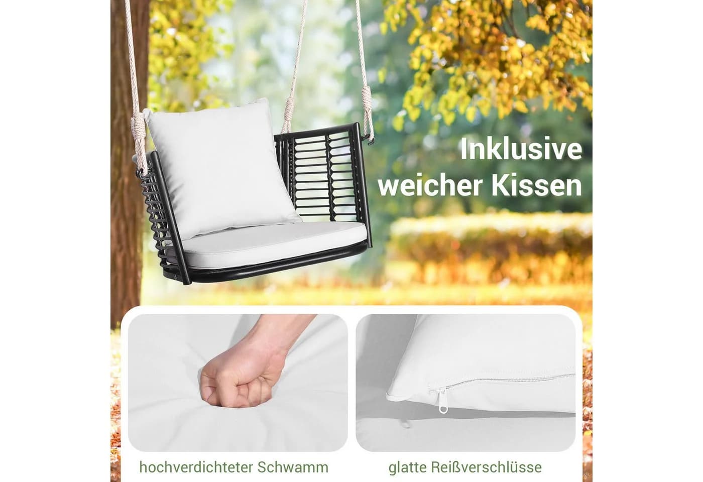 COSTWAY Hängesessel mit Kissen PE-Rattan Metall 180kg - Bild 3