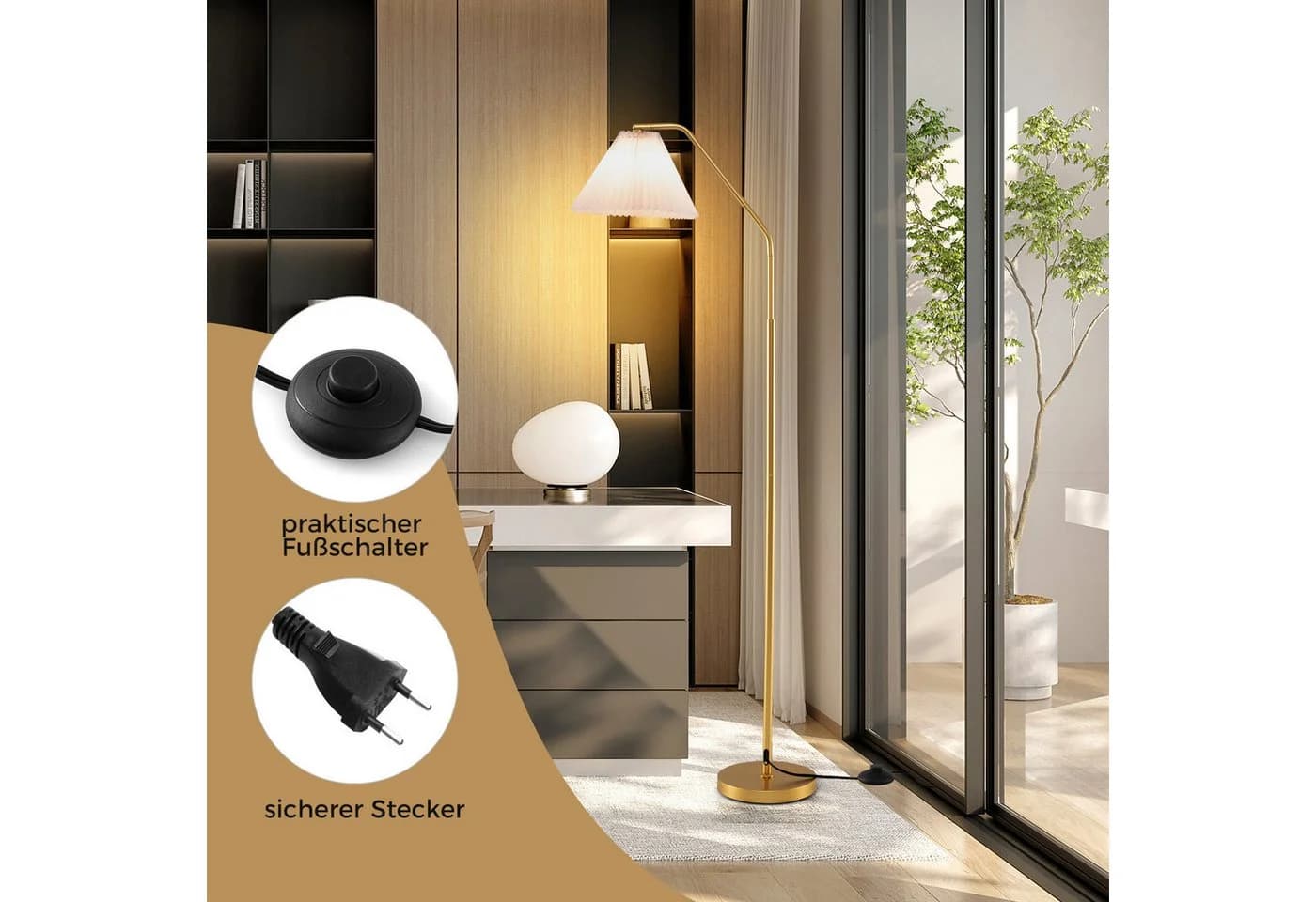 COSTWAY Stehlampe 168 cm Gold Verstellbarer Lampenkopf - Bild 5