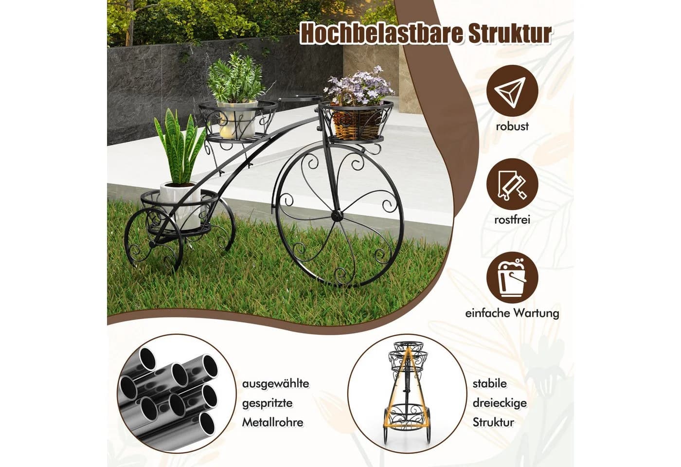 COSTWAY Blumenständer 3 Körbe Pflanzenständer Fahrrad Schwarz - Bild 5