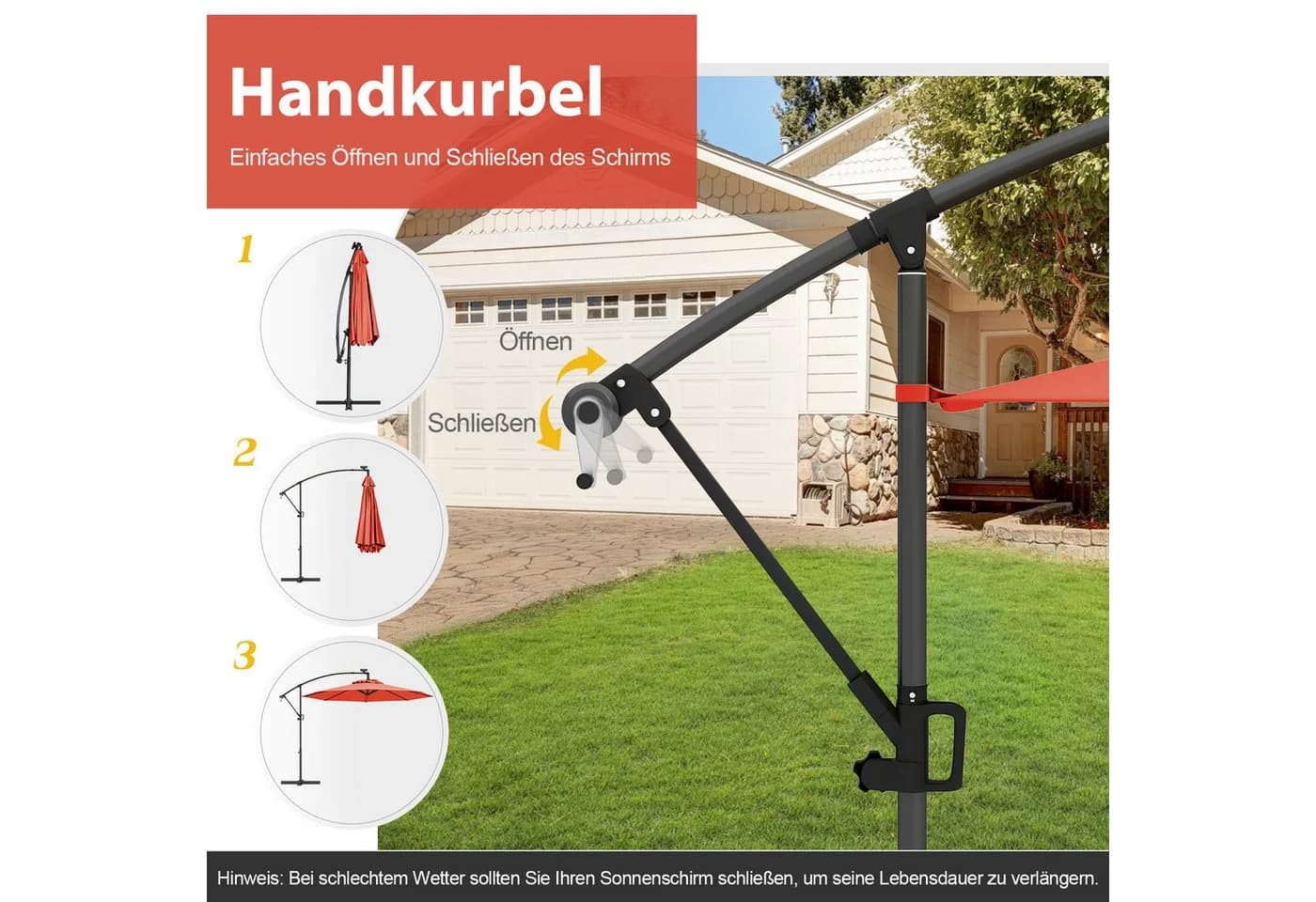 COSTWAY Sonnenschirm 300 cm Orange mit LED & Solar - Bild 5