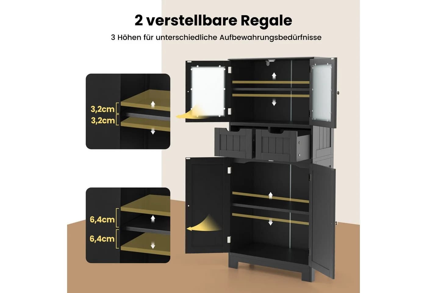 COSTWAY Badschrank mit Schublade, verstellbarem Regal, weiß 128cm - Bild 4