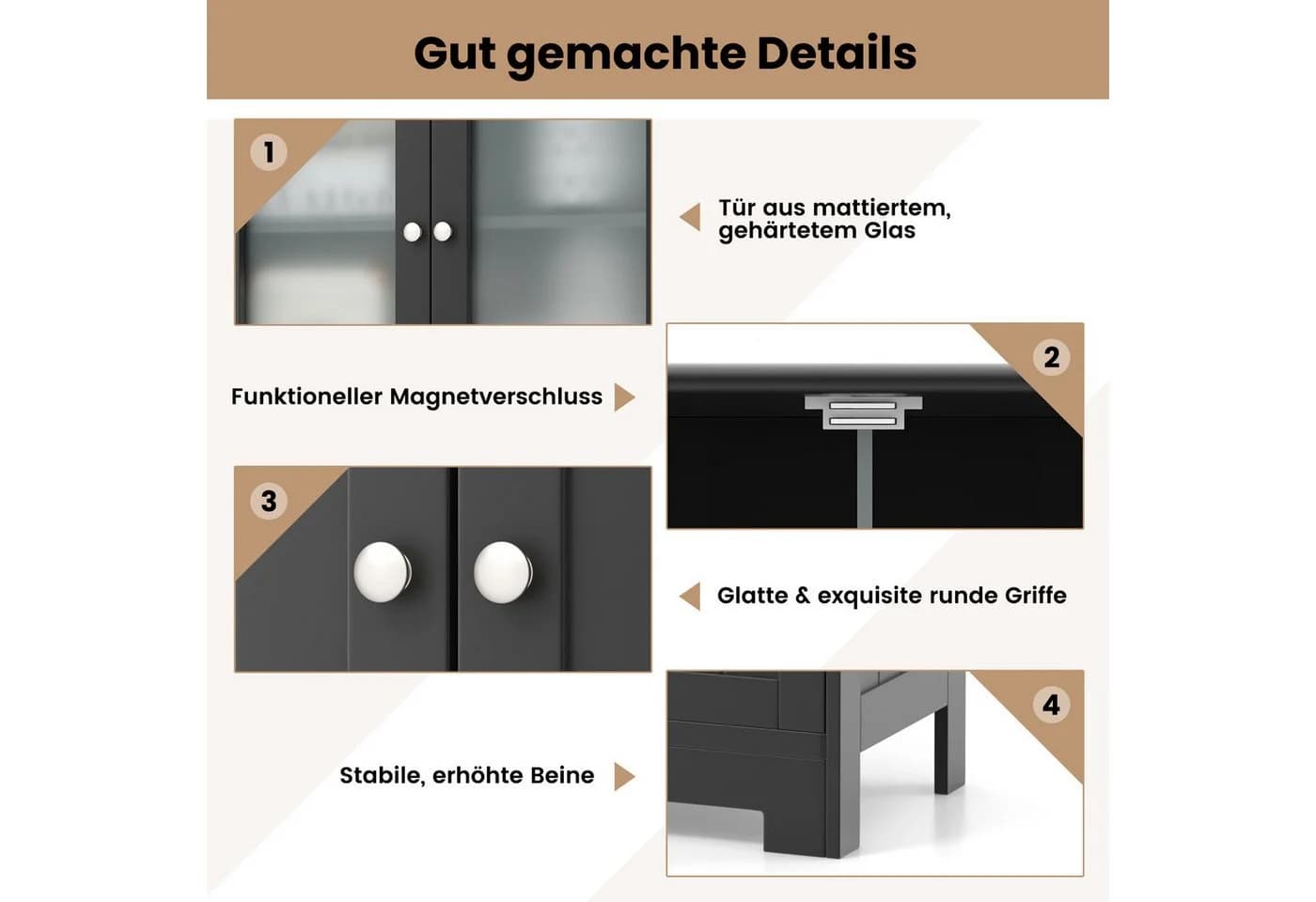 COSTWAY Badschrank mit Schublade, verstellbarem Regal, weiß 128cm - Bild 5
