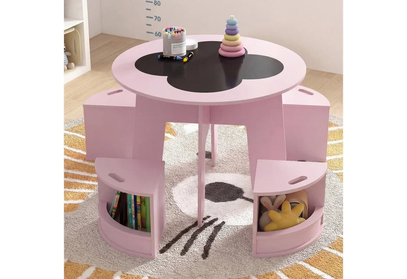 COSTWAY Kindersitzgruppe 5-tlg. Rosa mit Stauraum - Bild 2