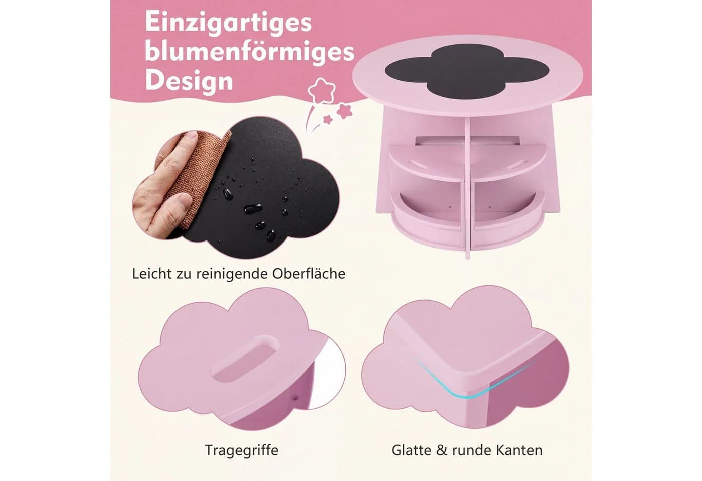 COSTWAY Kindersitzgruppe 5-tlg. Rosa mit Stauraum - Bild 5