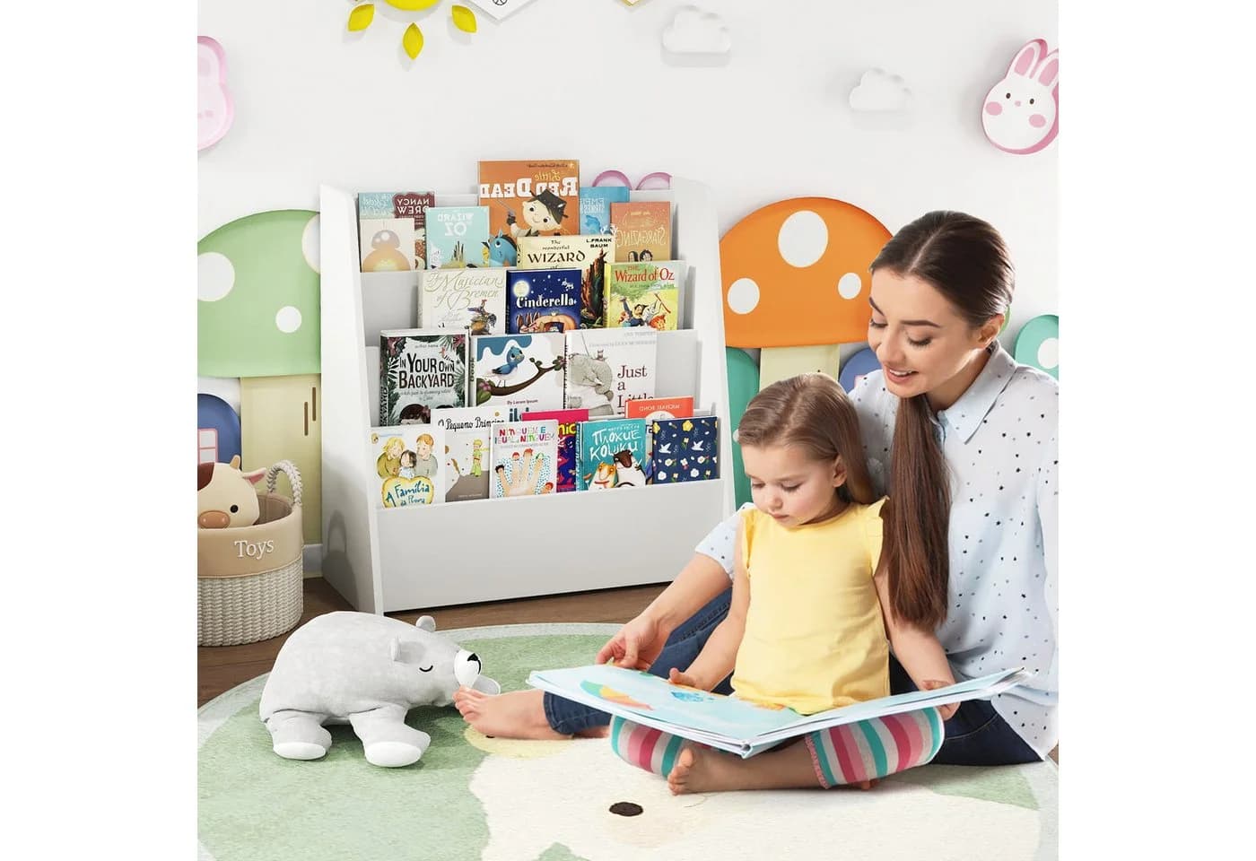 KOMFOTTEU Bücherregal Hängefächerregal Kinderregal 4 Ablagefächer Weiß