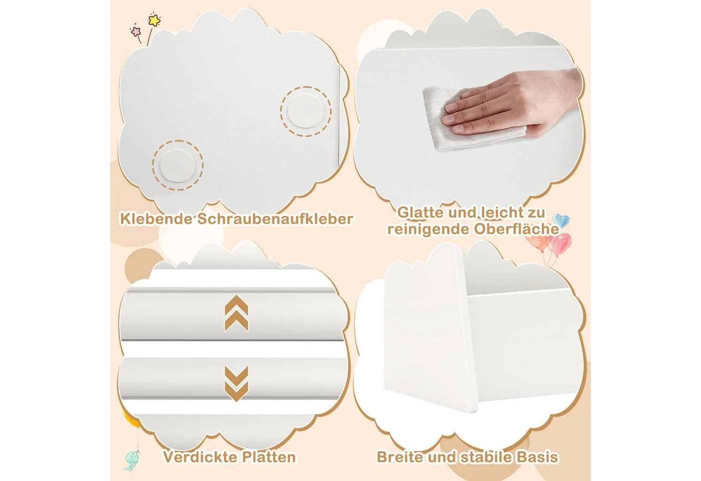 KOMFOTTEU Bücherregal Hängefächerregal Kinderregal 4 Ablagefächer Weiß - Bild 5