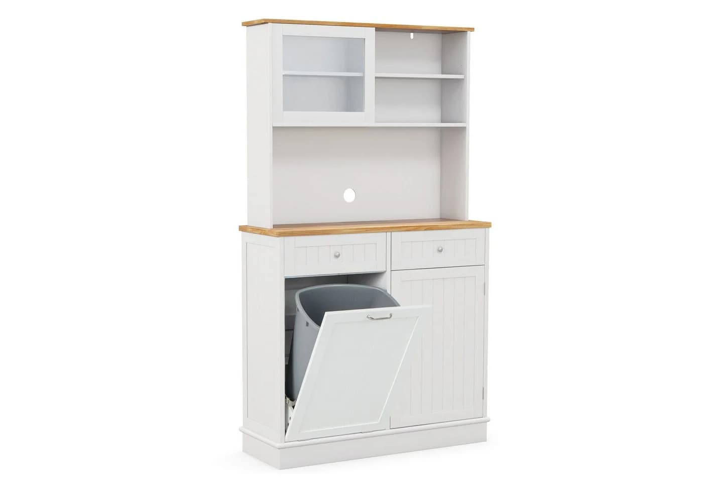 KOMFOTTEU Küchenbuffet mit Mülleimerhalter Weiß/Natur MDF - Bild 2