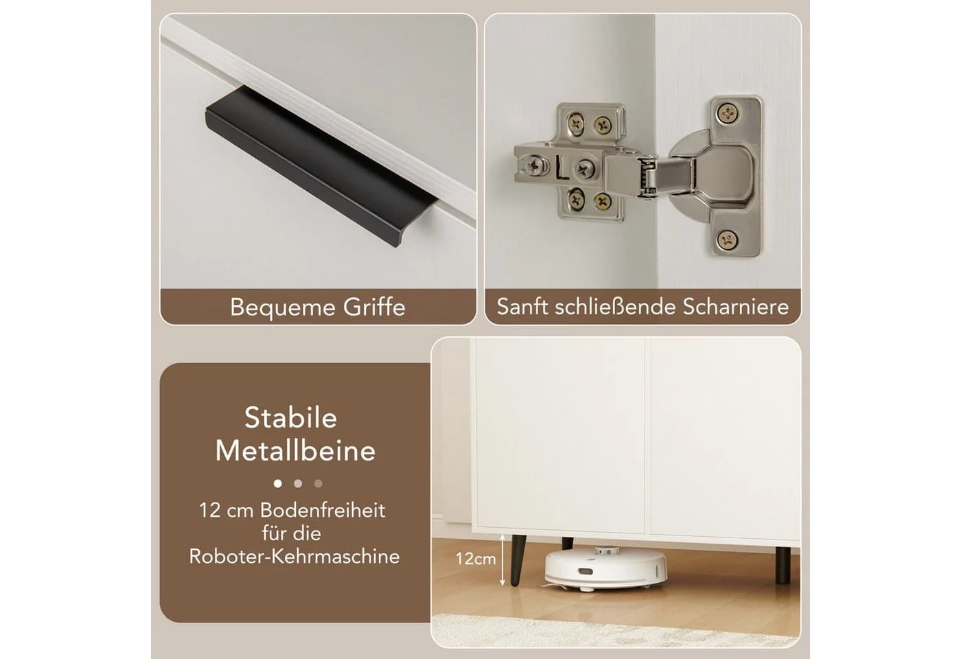 KOMFOTTEU Sideboard Küchenschrank Buffetschrank Weiß 3 Türen 3 Fächer - Bild 5