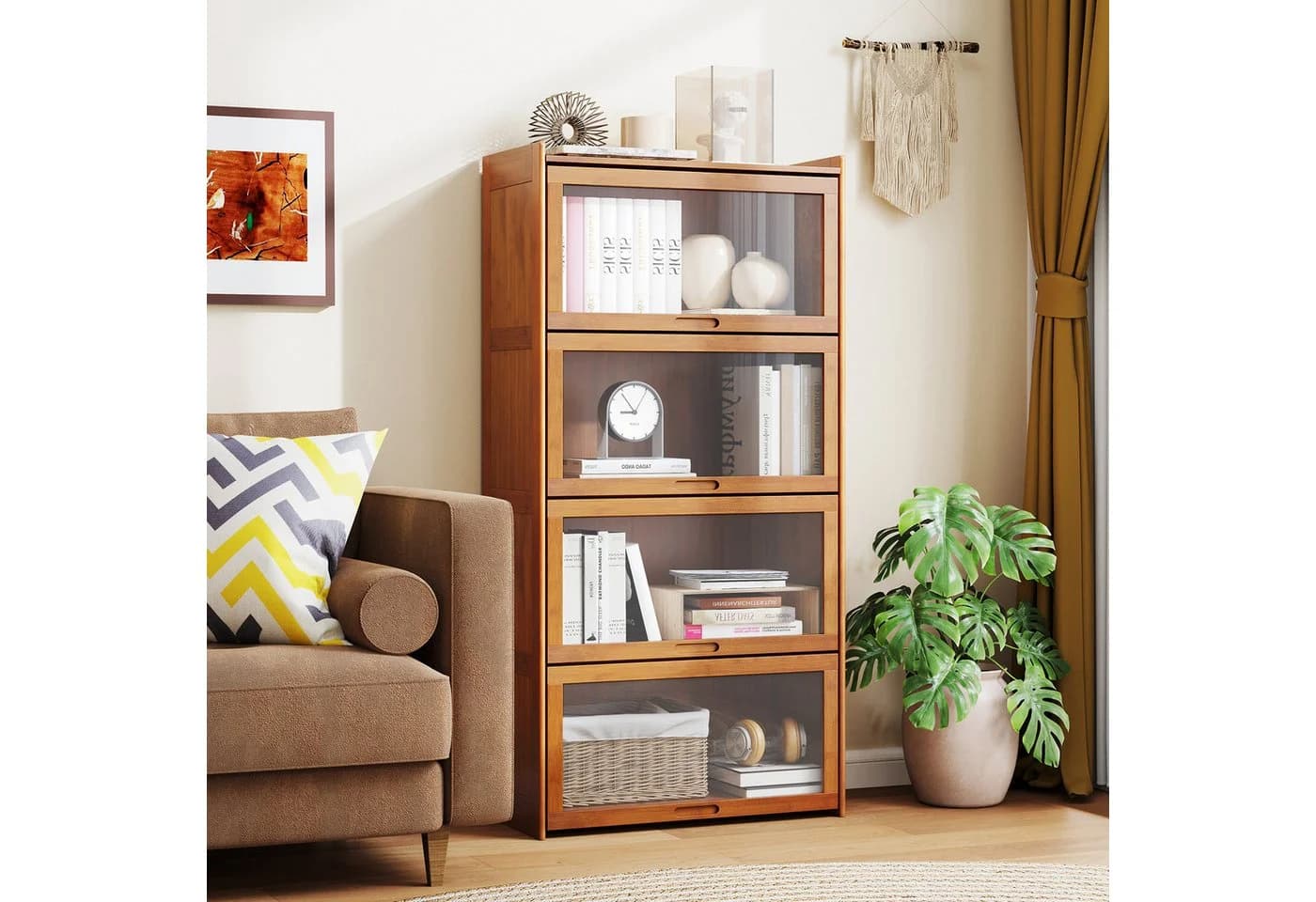 KOMFOTTEU Bücherregal, Vitrinenschrank aus Bambus - Bild 5