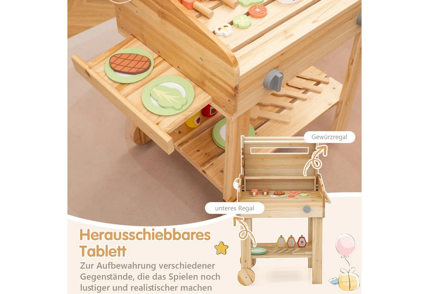 KOMFOTTEU Kinder-Grill Spielset mit Zubehör Natur - Bild 3