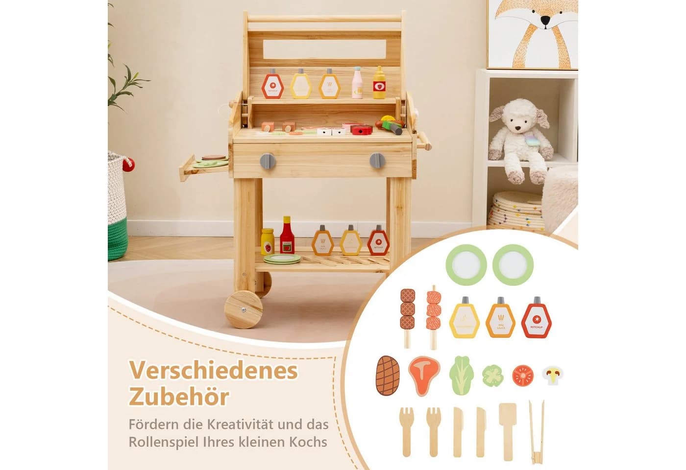 KOMFOTTEU Kinder-Grill Spielset mit Zubehör Natur - Bild 4