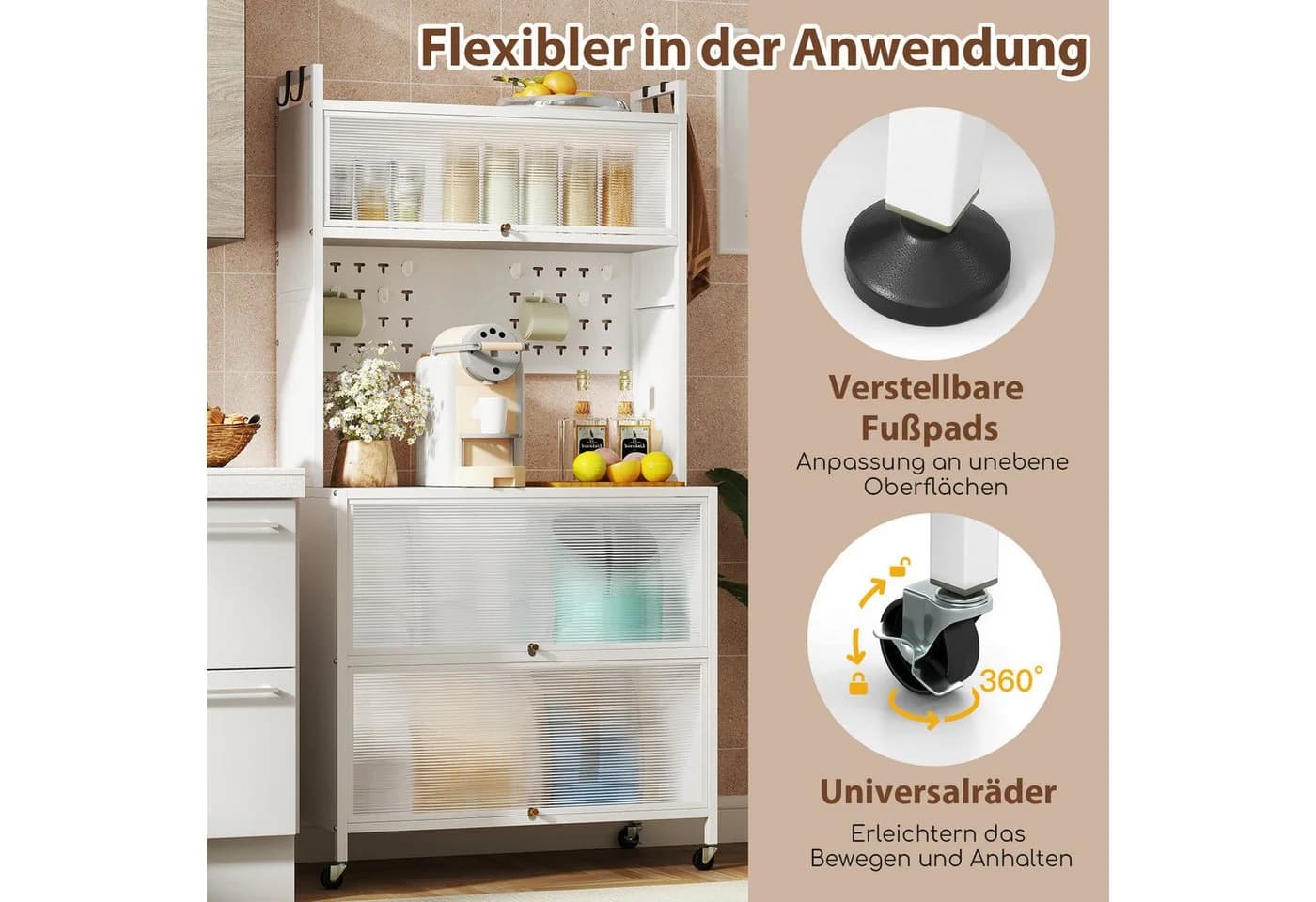 KOMFOTTEU Küchenregal mit 5/6 Ebenen, Rollen & Türen Schwarz/Weiß - Bild 4