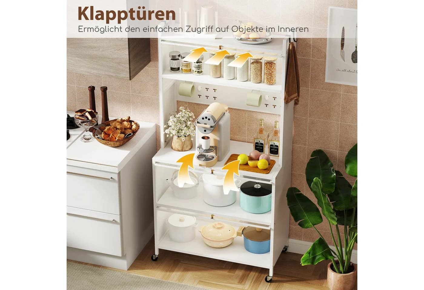 KOMFOTTEU Küchenregal mit 5/6 Ebenen, Rollen & Türen Schwarz/Weiß - Bild 5