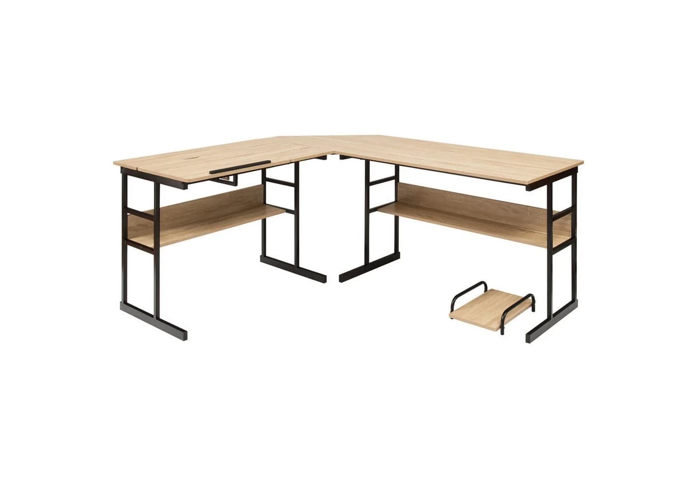 COSTWAY Eckschreibtisch L-förmig mit Stauraum, CPU-Ständer & Regal, neigbar - Bild 2