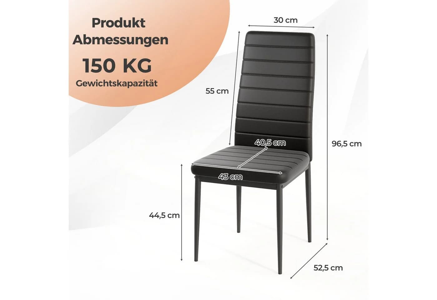 COSTWAY Esszimmerstuhl 4er Set Schwarz Kunstleder mit Rückenlehne - Bild 3