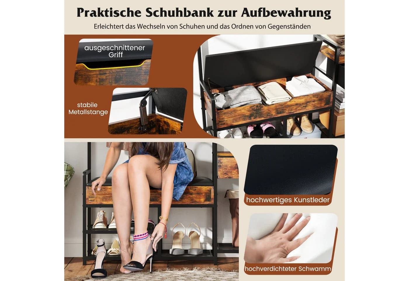 COSTWAY Kleiderständer mit Schuhbank 12 Haken - Bild 3