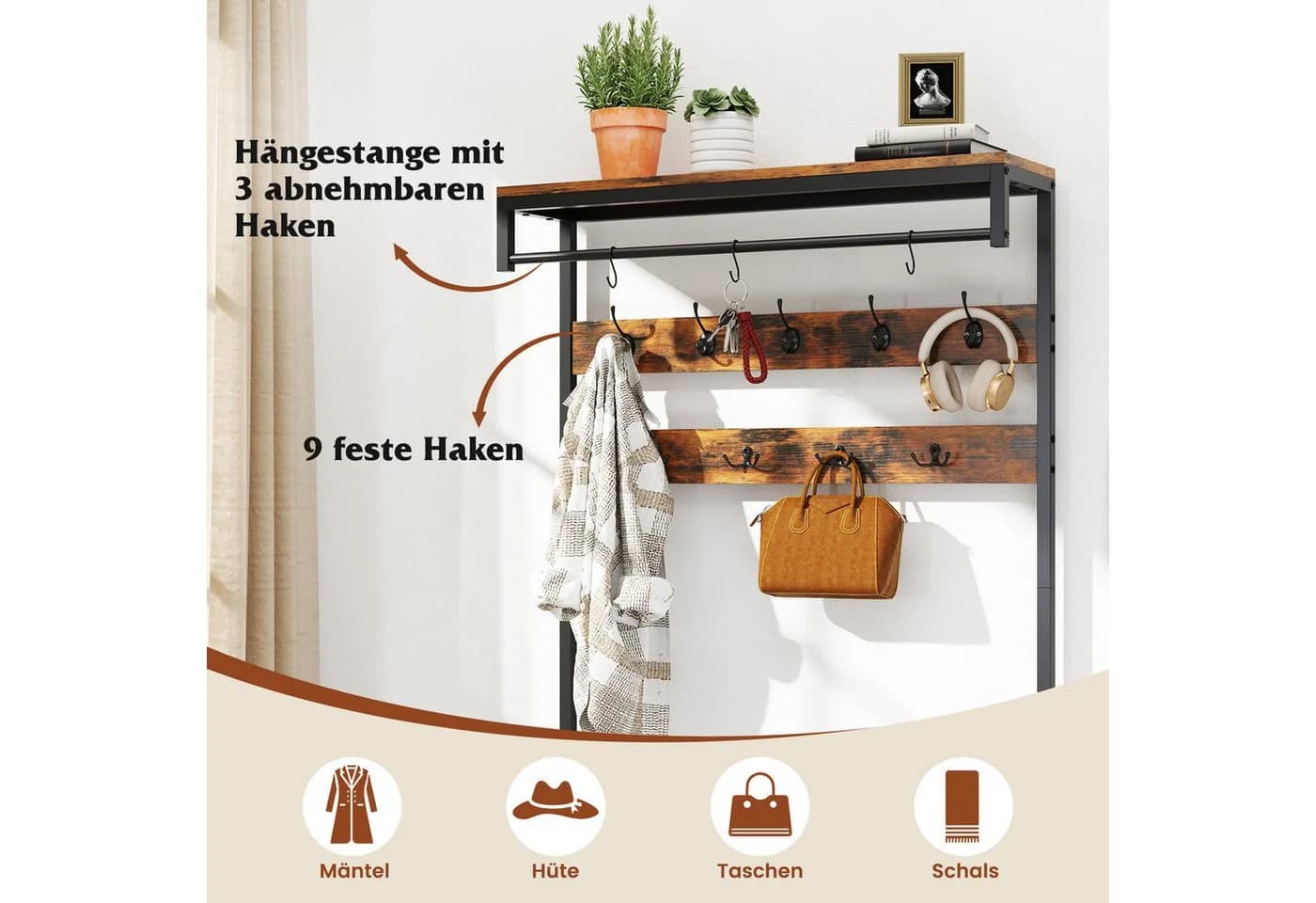 COSTWAY Kleiderständer mit Schuhbank 12 Haken - Bild 5