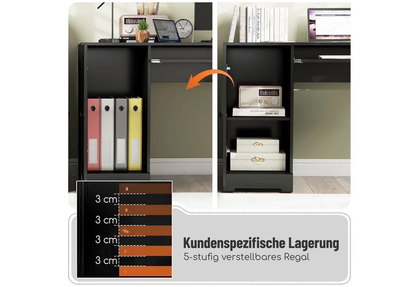 COSTWAY Eckschreibtisch L-Form mit Ladestation, Schrank & 2 Schubladen - Bild 4