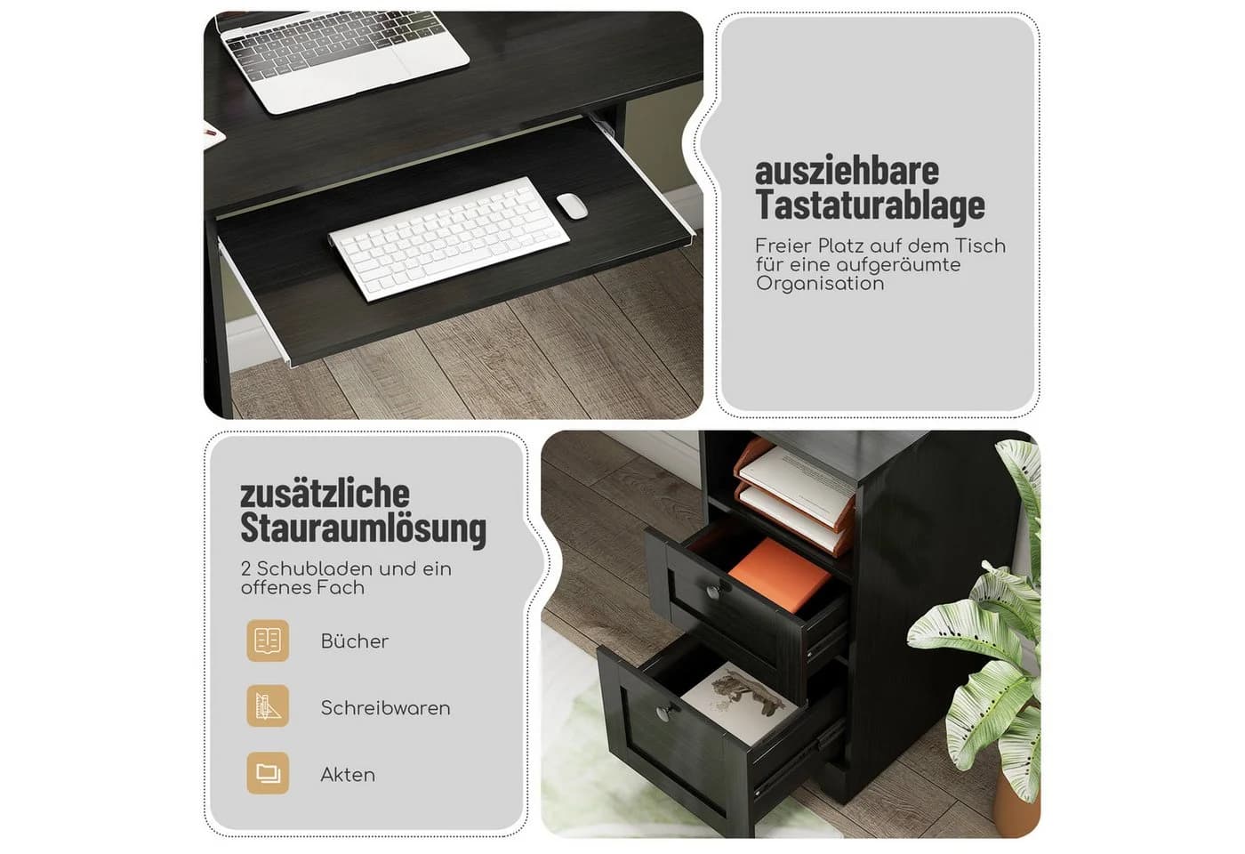 COSTWAY Eckschreibtisch L-Form mit Ladestation, Schrank & 2 Schubladen - Bild 5