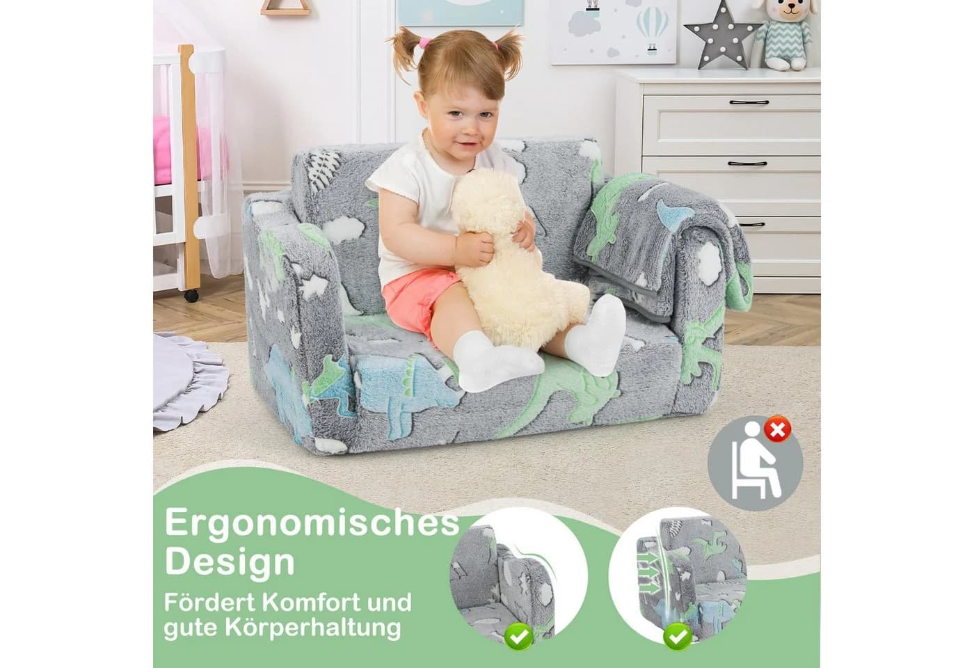 COSTWAY Kindersessel 2-in-1 Klappsofa mit Decke grau - Bild 4