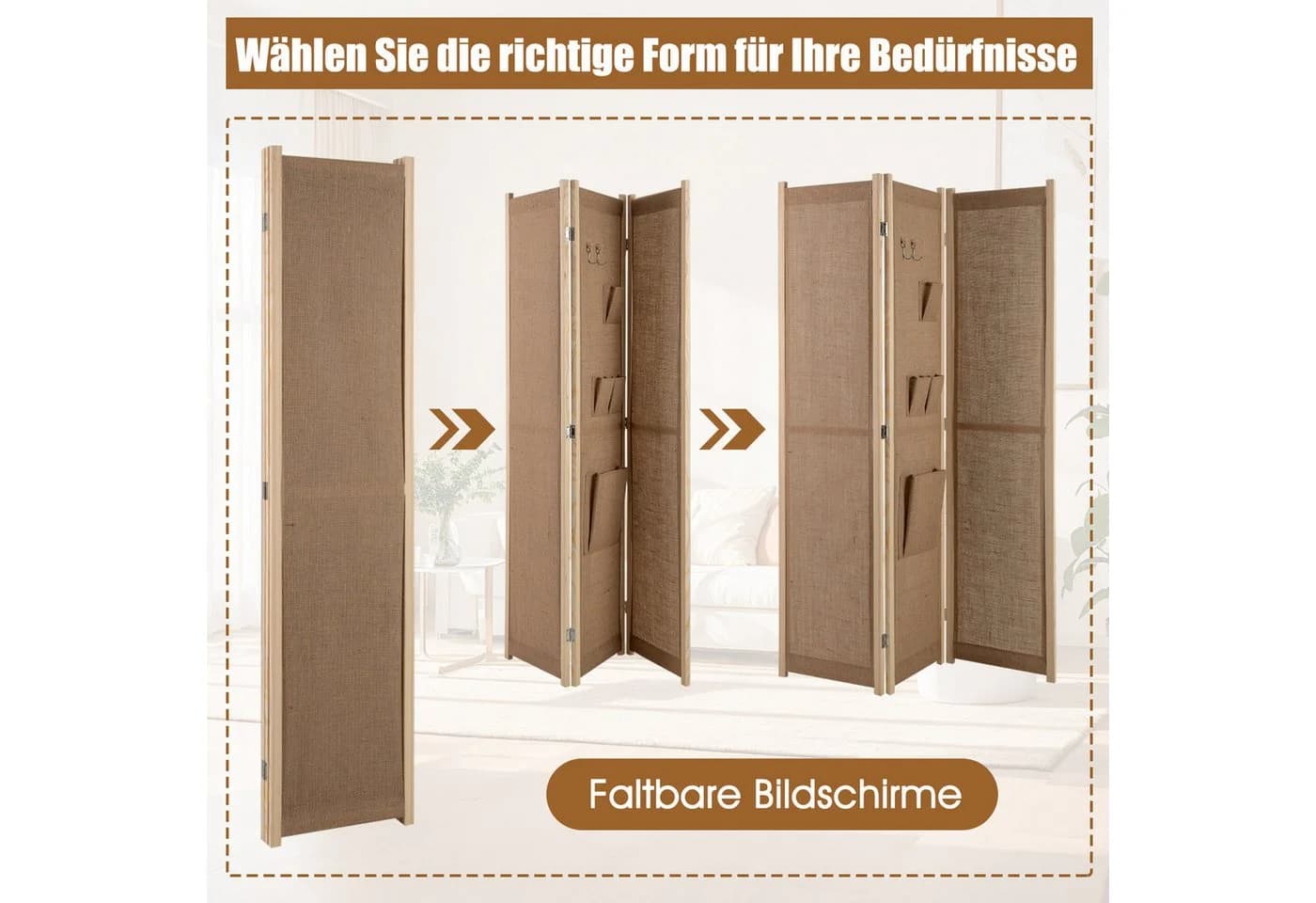 COSTWAY Raumteiler 170x121cm 3-tlg. Beige - Bild 4