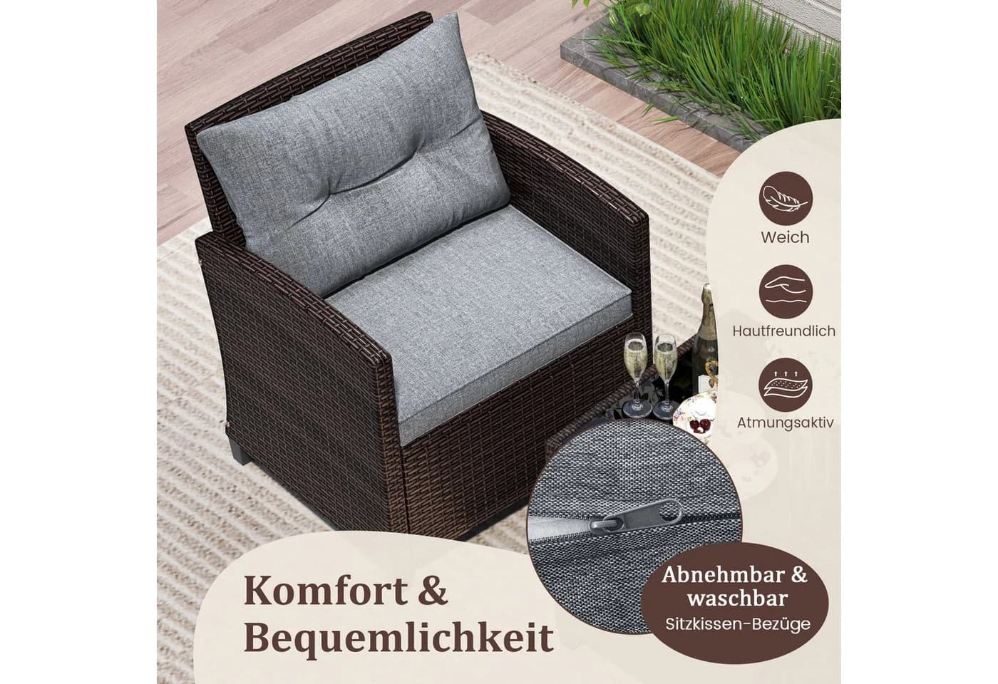 COSTWAY Gartenlounge-Set 3-tlg. Rattan - Bild 4
