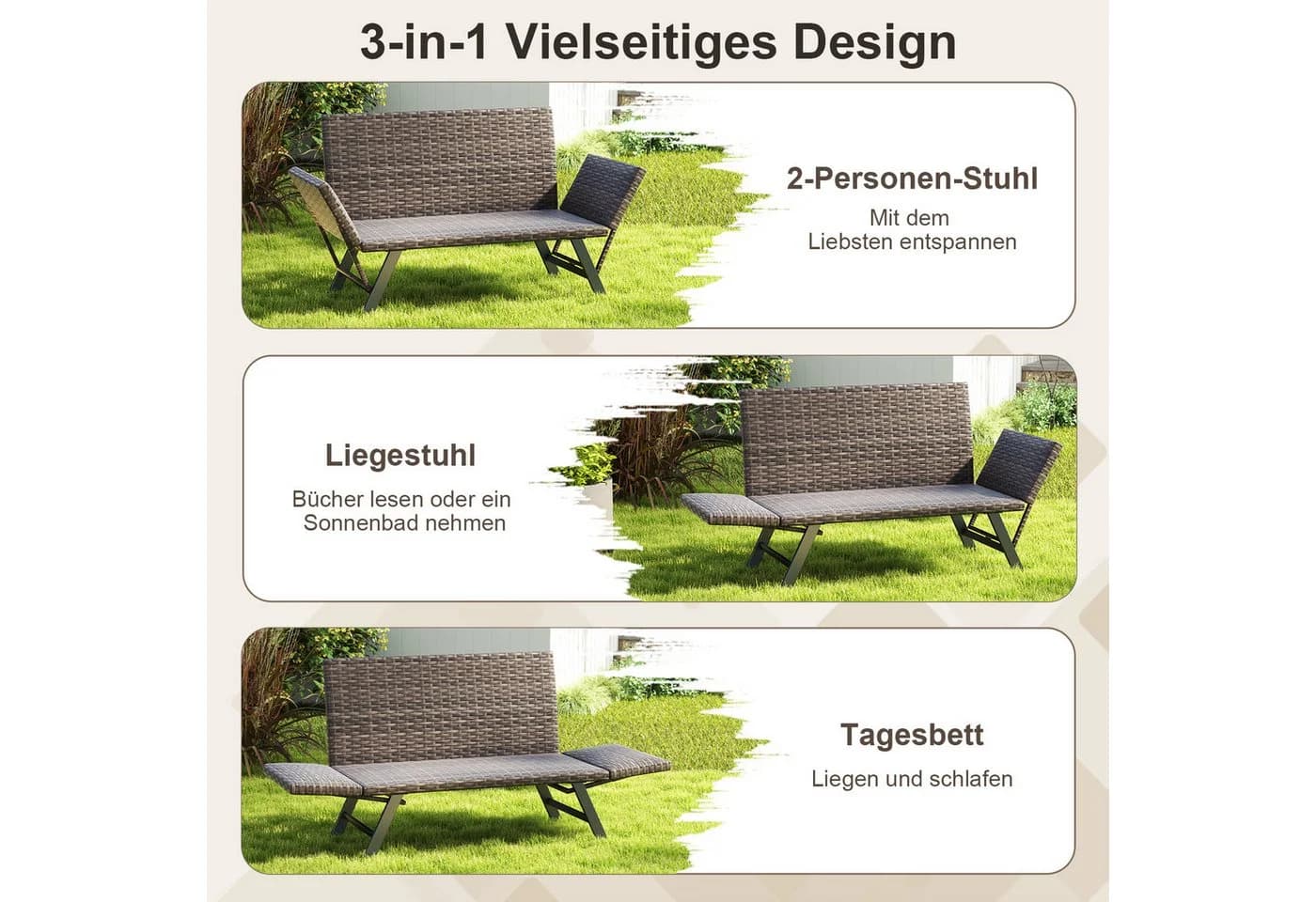 COSTWAY 4-in-1 Gartenbank Terrassensofa Grau Wetterfest