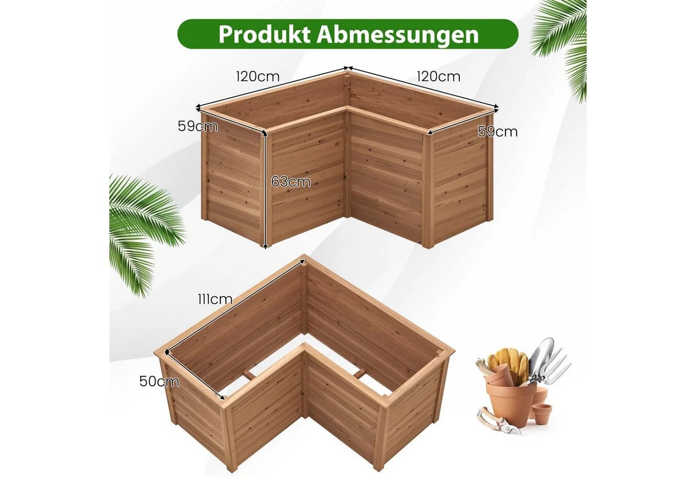 COSTWAY L-förmiges Hochbeet Tannenholz 120x120x63cm - Bild 4