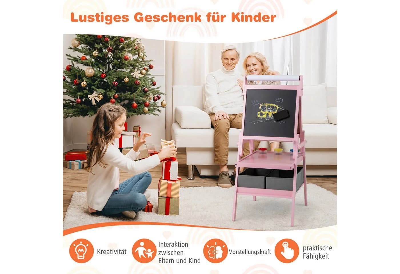 COSTWAY 3 in 1 Kinder magnetisch Kreidetafel doppelseitig - Bild 3