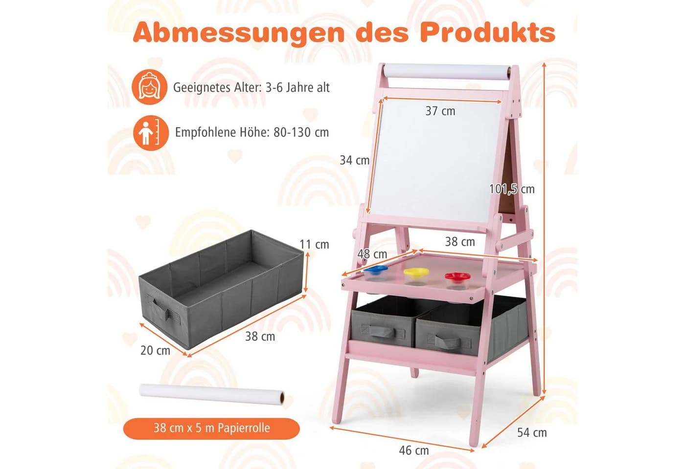 COSTWAY 3 in 1 Kinder magnetisch Kreidetafel doppelseitig - Bild 5