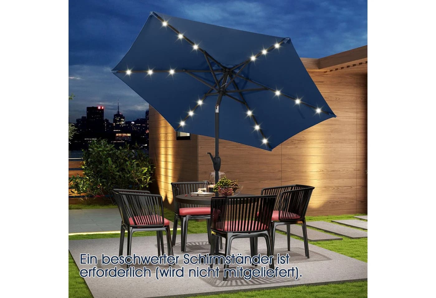 COSTWAY Sonnenschirm mit LED-Solar-Beleuchtung & Kurbel