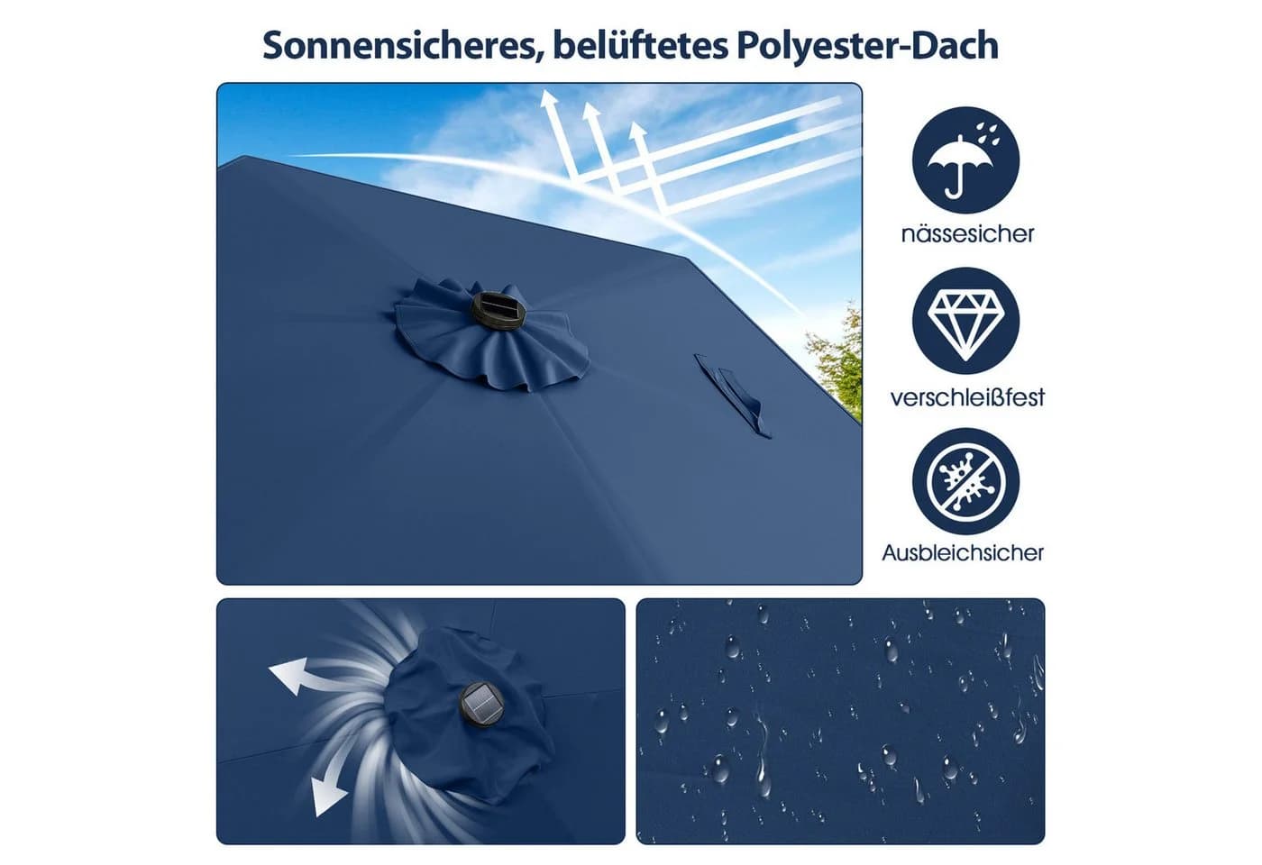 COSTWAY Sonnenschirm mit LED-Solar-Beleuchtung & Kurbel - Bild 3