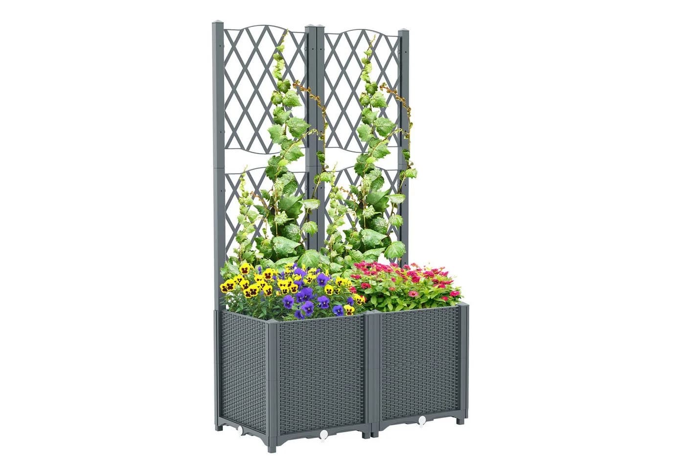 COSTWAY Blumenkasten 2-tlg. Grau mit Rankgitter - Bild 2