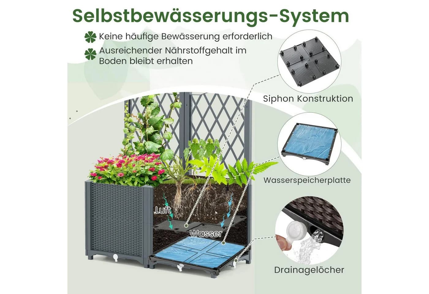 COSTWAY Blumenkasten 2-tlg. Grau mit Rankgitter - Bild 3