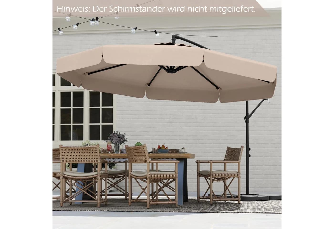 COSTWAY Sonnenschirm Ampelschirm Beige mit Volant & Schutzhülle