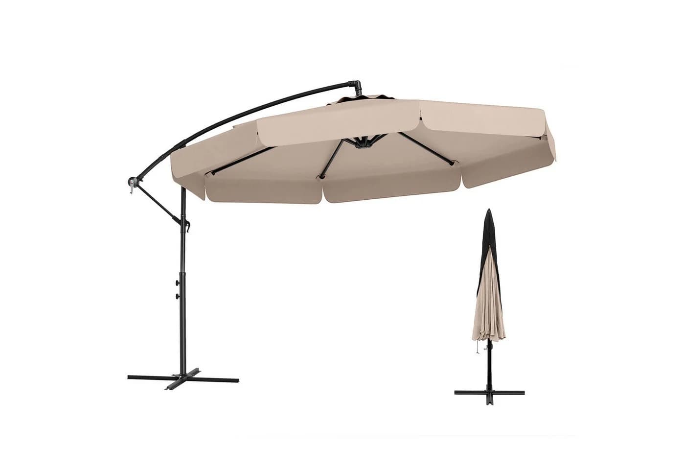 COSTWAY Sonnenschirm Ampelschirm Beige mit Volant & Schutzhülle - Bild 2