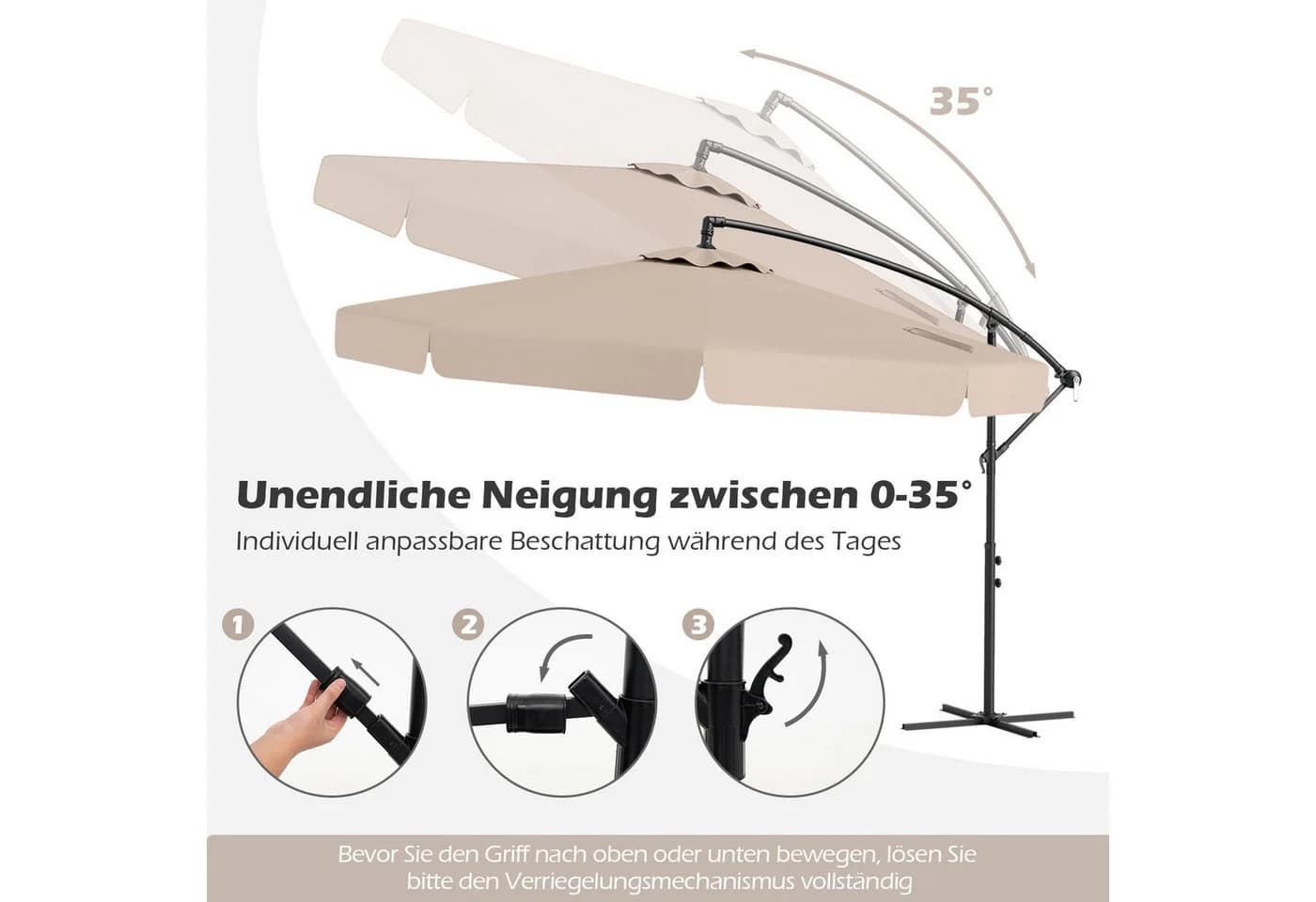 COSTWAY Sonnenschirm Ampelschirm Beige mit Volant & Schutzhülle - Bild 4
