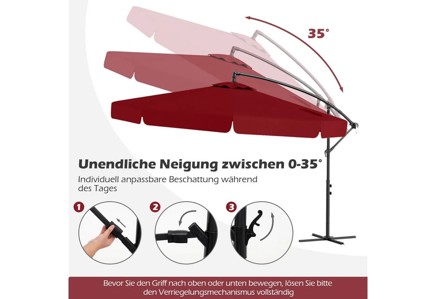 COSTWAY Sonnenschirm Ampelschirm Rot mit Volant und Schutzhülle - Bild 4